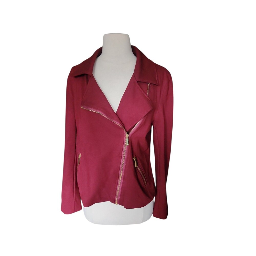 Dolce Cabo Knit Moto Jacket Womens L Burgundy Gold Academia Streetwear Biker